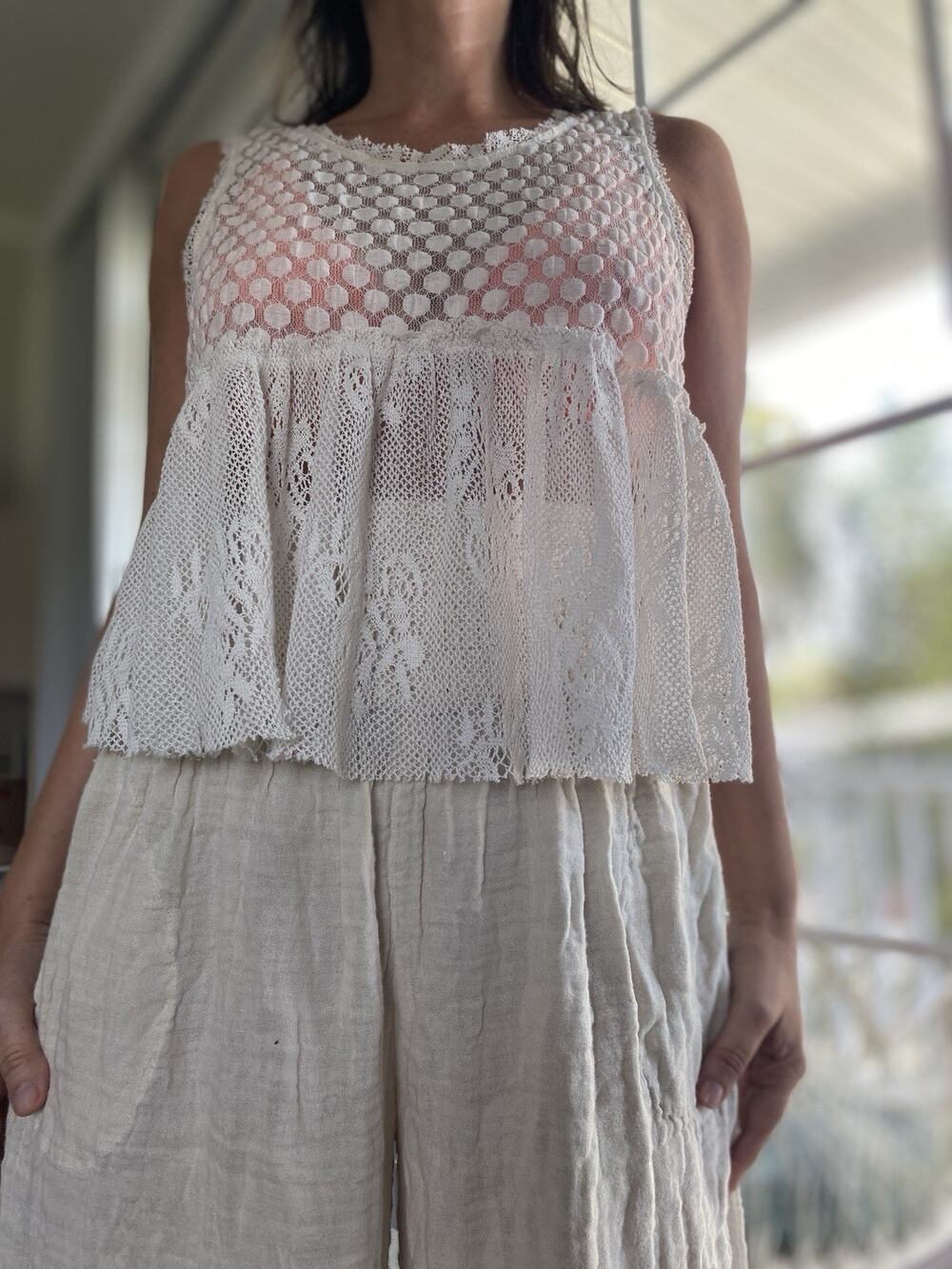 Free People Varsity Lace Peplum Top Boho Chic Romantic Blouse Size M